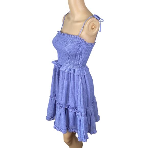 Periwinkle Blue Smocked Tiered Ruffle Babydoll Romantic Sundress SZ S - Picture 5 of 8